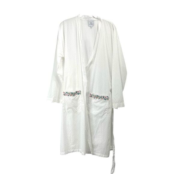 Yves Delorme Paris 100% cotton swiss dot embroidered robe Size M white‎ - Picture 1 of 7